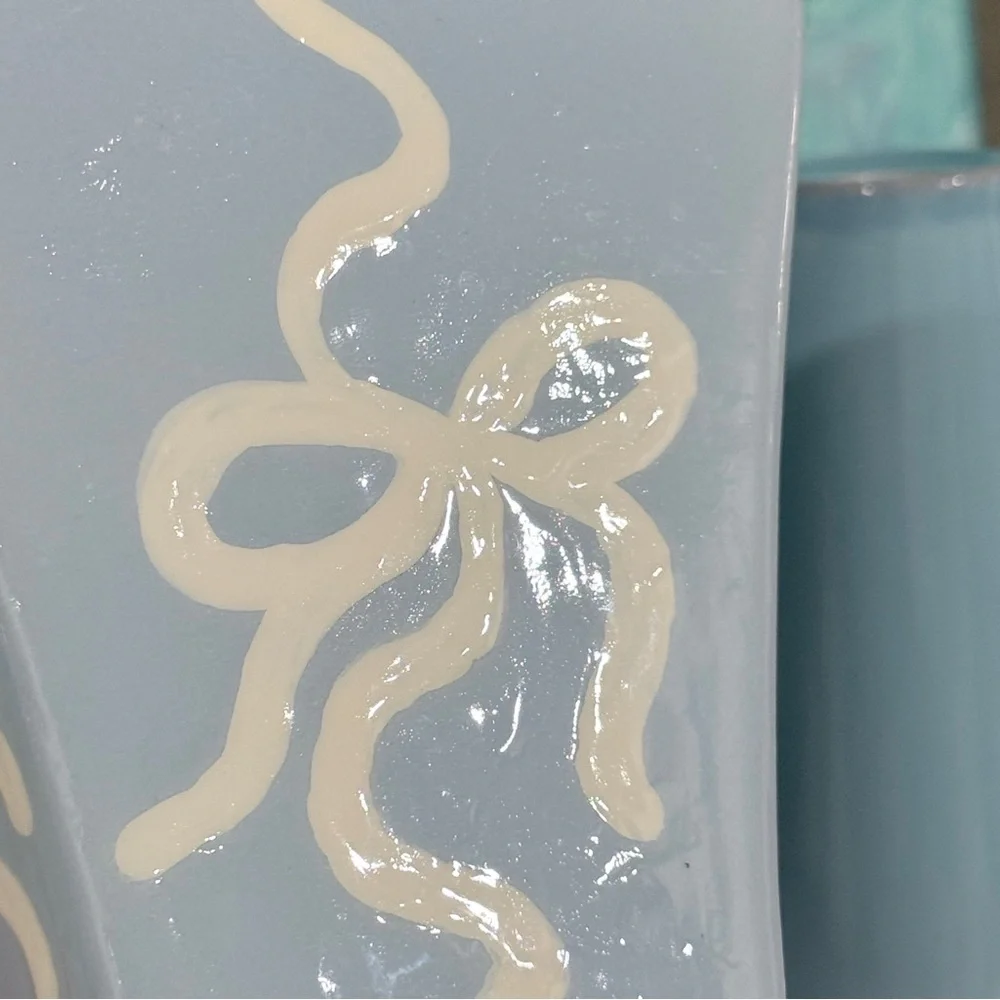Blue Ceramic Vase Hand-Painted Ribbons